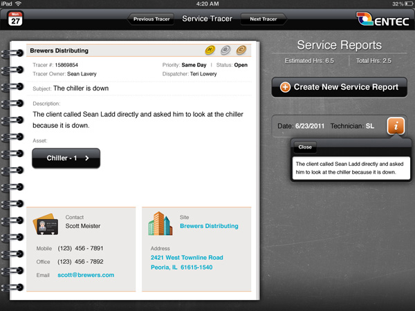 Entec iPad Service Report App